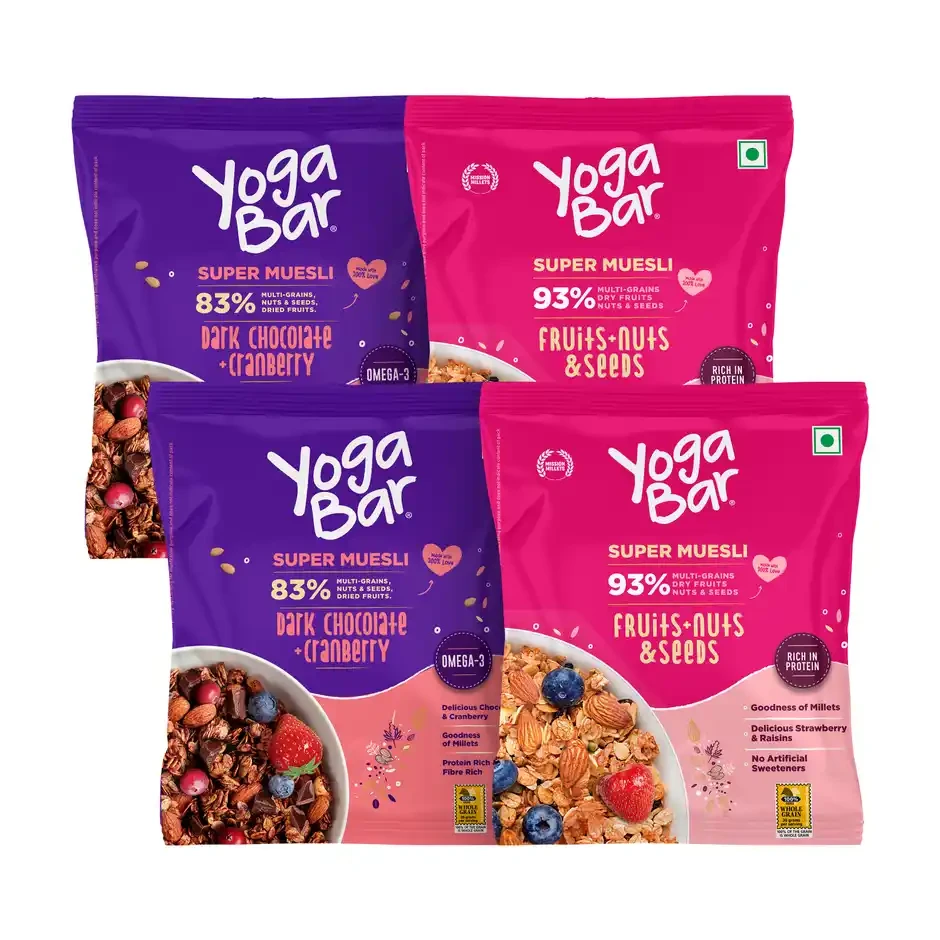 Yoga Bar Dark Chocolate + Cranberry & Fruit + Nuts & Seeds Muesli 160gm