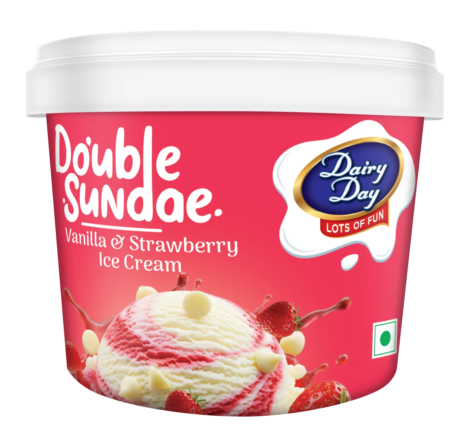 Dairy Day Double Sundae Vanilla & Strawberry Ice Cream Tub 500 ml