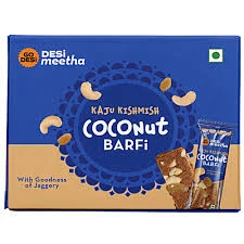 Jaggery Kaju Kishmish Coconut Burfi by GO DESi 6 pcs