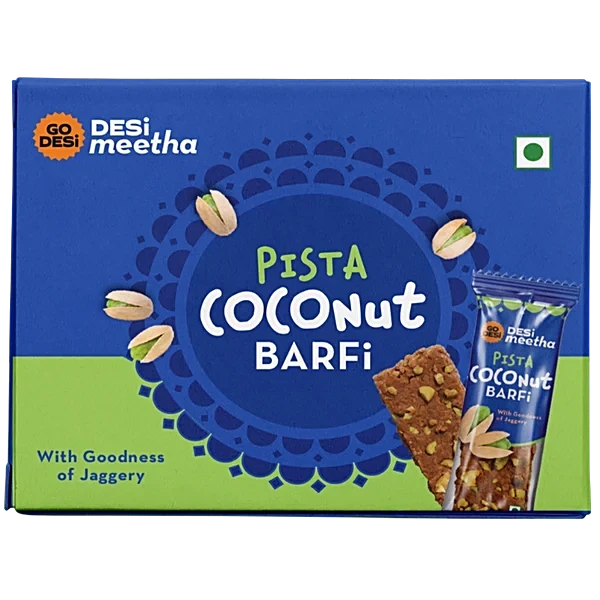 Jaggery Pista Coconut Burfi by GO DESi 6 pcs