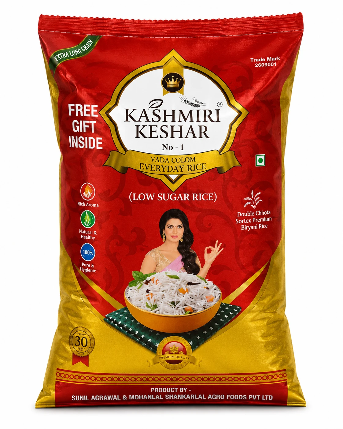 Kashmiri Keshar No.1 Low Sugar Wada Kolam Rice – 26 kg